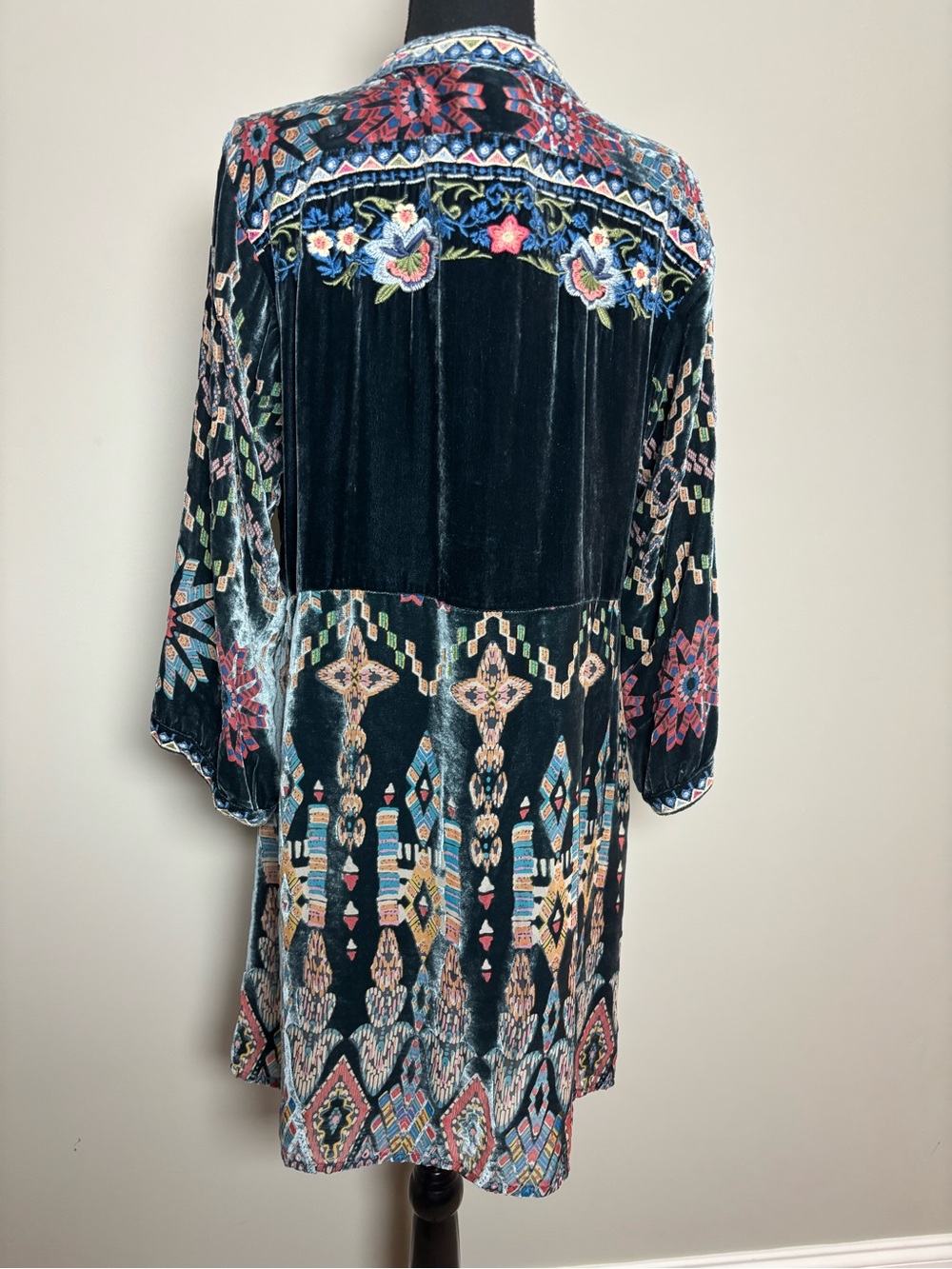Johnny Was Laurielie Teal Velvet Dress - Picture 2 of 8